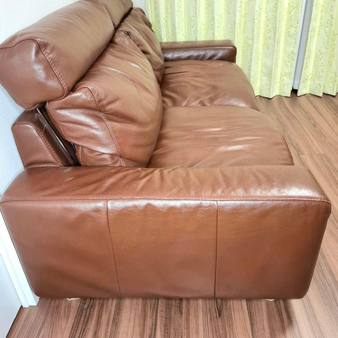 無印良品 ソファ 2.5シーターレザーフェザー ブラウン ヘッドレスト付 送料込