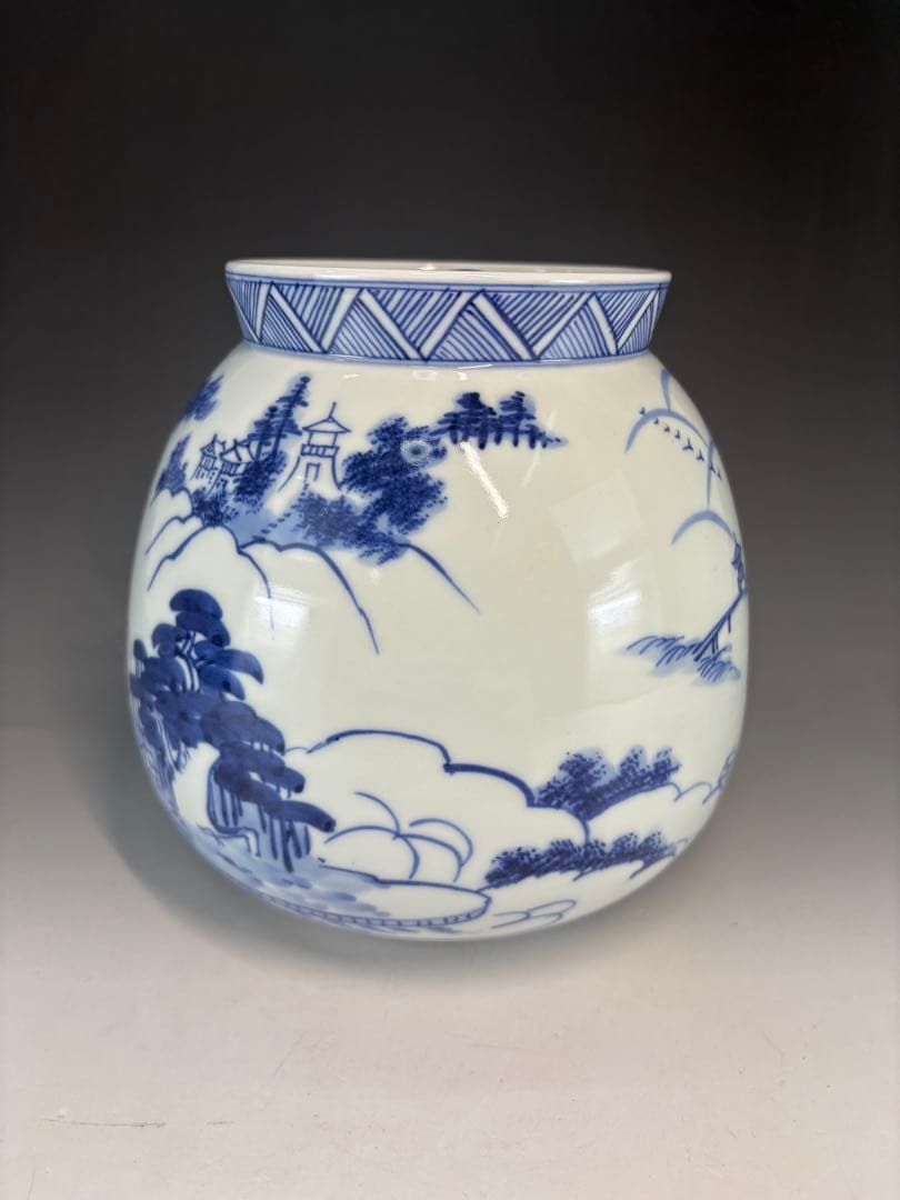 【中古品】茶道具　加藤藤城造　染付水指（共箱）