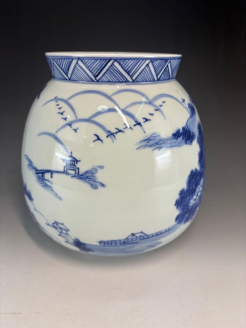 【中古品】茶道具　加藤藤城造　染付水指（共箱）
