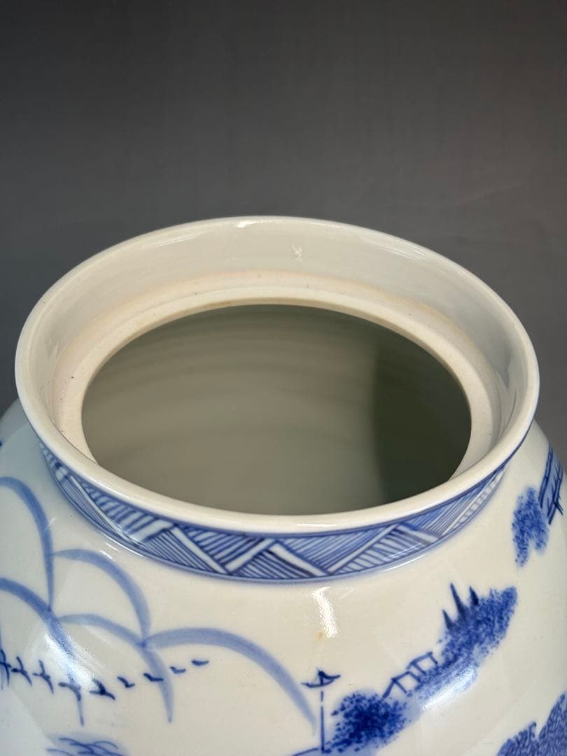 【中古品】茶道具　加藤藤城造　染付水指（共箱）