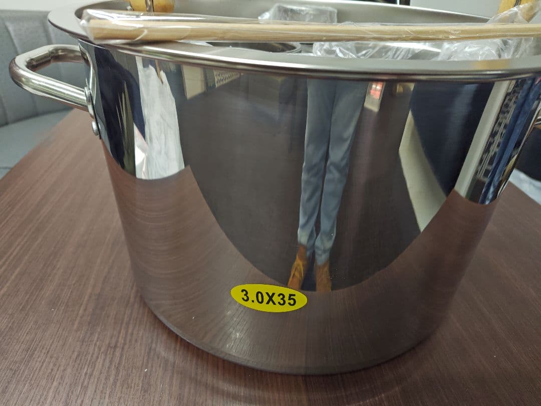 ステンレス鍋とストレーナーセット 3.0x35cm　麺茹で用鍋　てぼ3個付