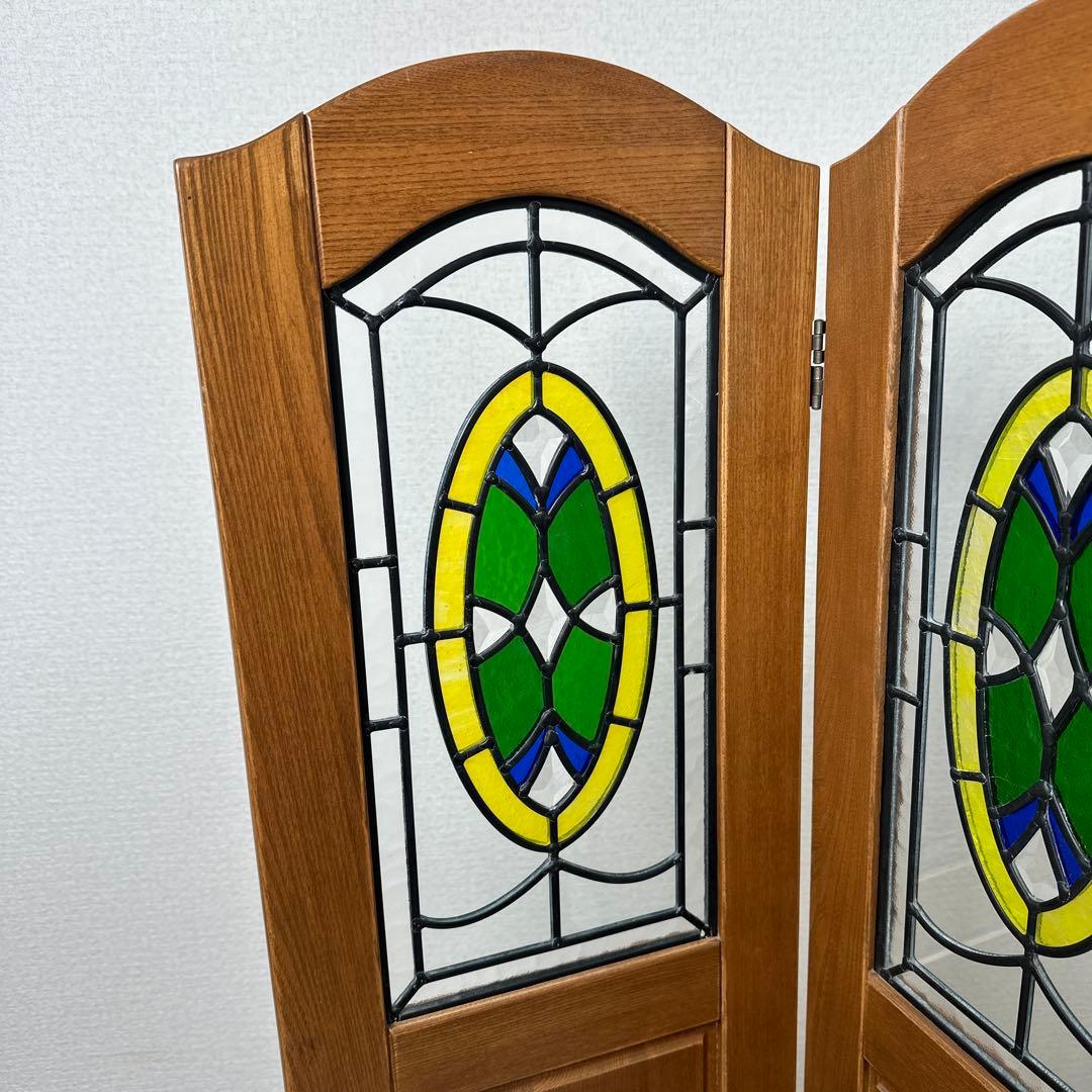 【展示品】ステンドグラス パーテーション 衝立 間仕切り 英国スタイル i1※