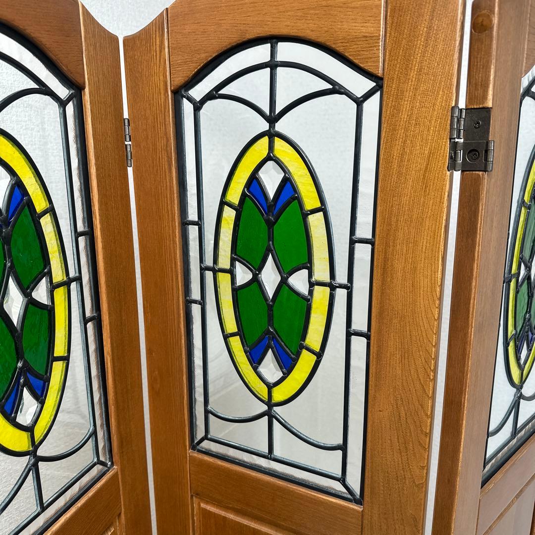 【展示品】ステンドグラス パーテーション 衝立 間仕切り 英国スタイル i1※