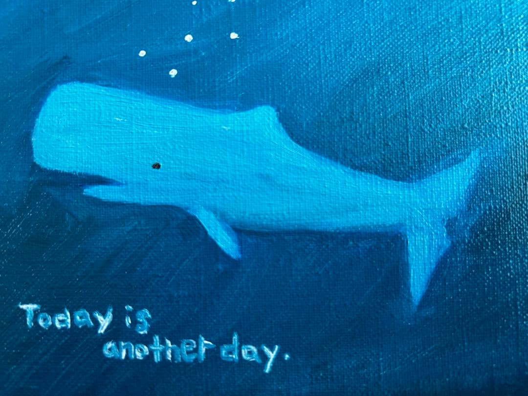 【原画】油絵　マッコウクジラと新しい1日