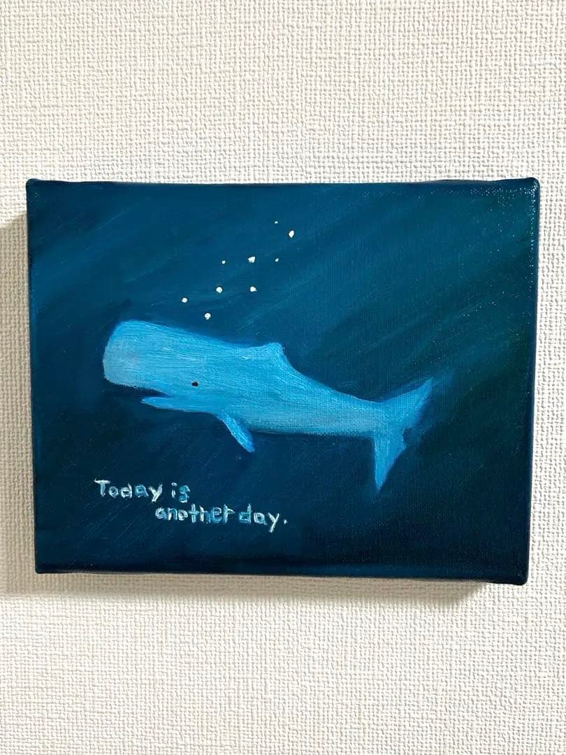 【原画】油絵　マッコウクジラと新しい1日