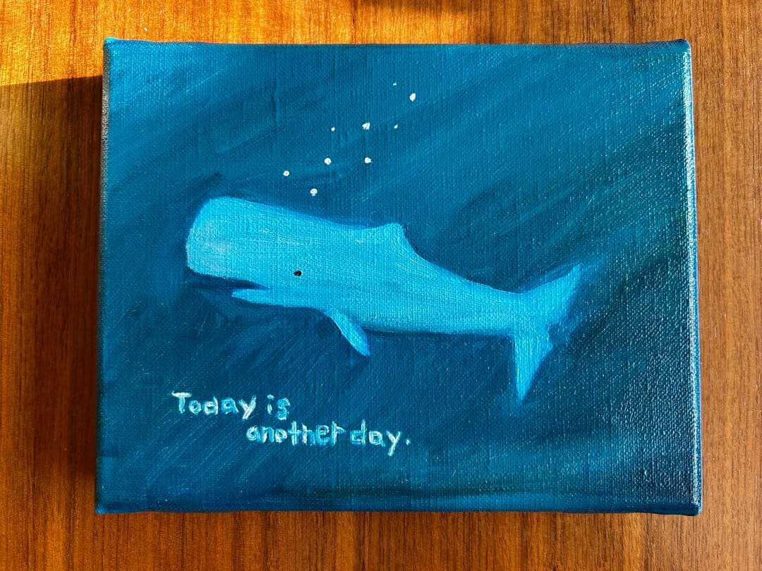 【原画】油絵　マッコウクジラと新しい1日