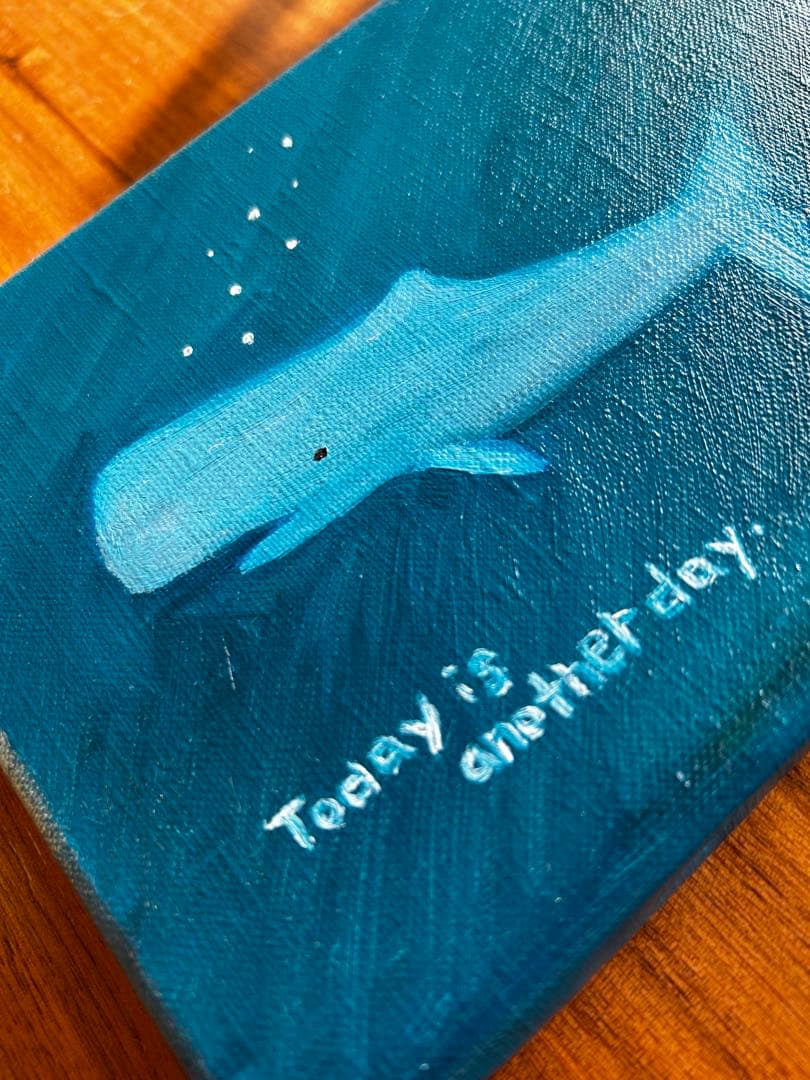 【原画】油絵　マッコウクジラと新しい1日