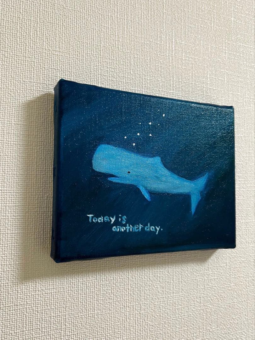 【原画】油絵　マッコウクジラと新しい1日