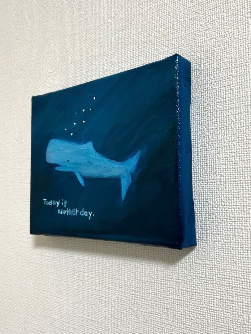 【原画】油絵　マッコウクジラと新しい1日