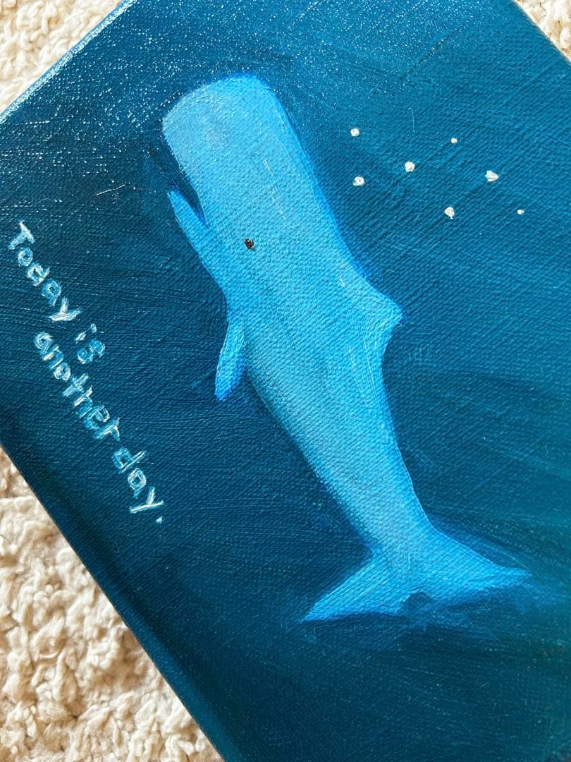 【原画】油絵　マッコウクジラと新しい1日
