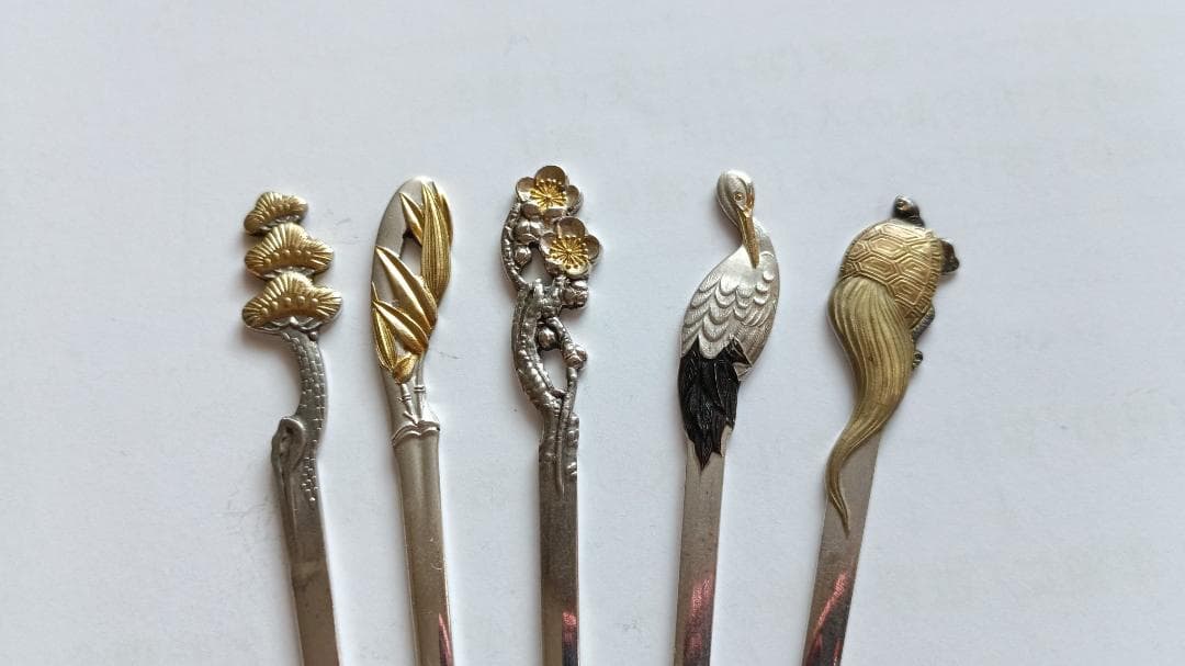 【希少・美品】大阪尚美堂 銀製楊枝5本揃え 共箱付き