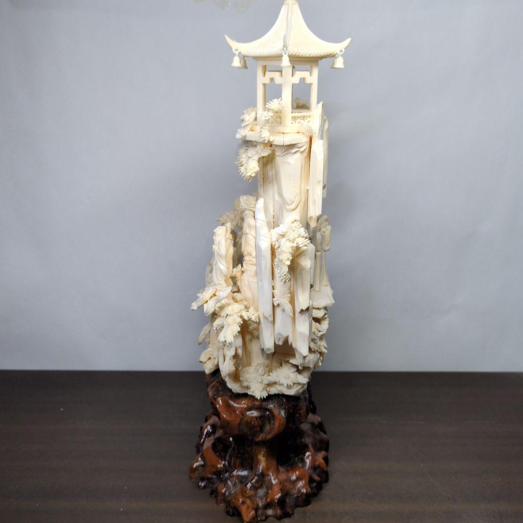 中国美術 八仙 桃源郷 細密彫刻 置物 高さ約42cm