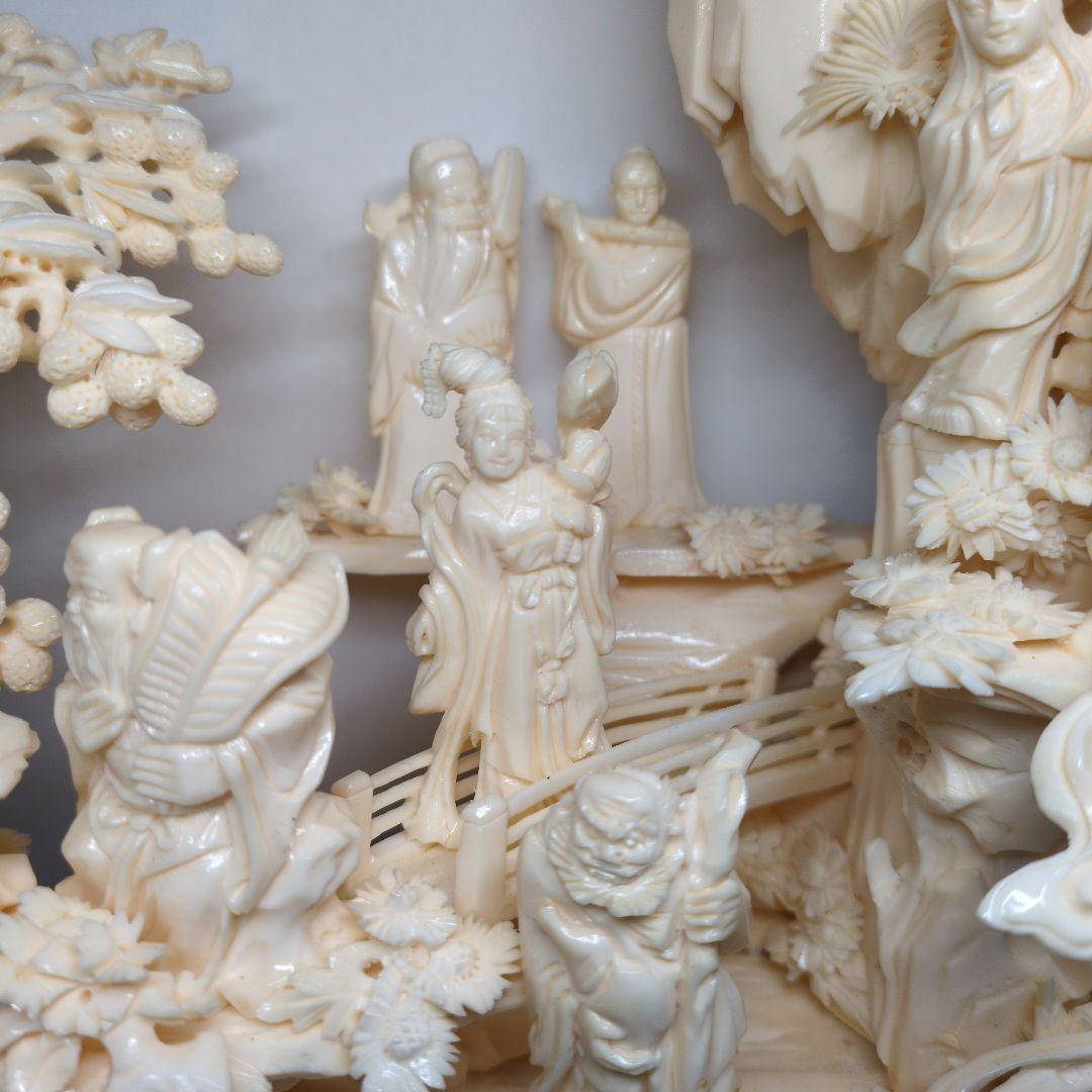 中国美術 八仙 桃源郷 細密彫刻 置物 高さ約42cm