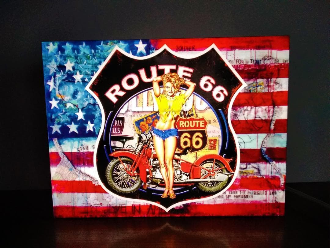 アメリカン バイク ルート66 星条旗 看板 置物 雑貨 ライトBOX 電飾看板