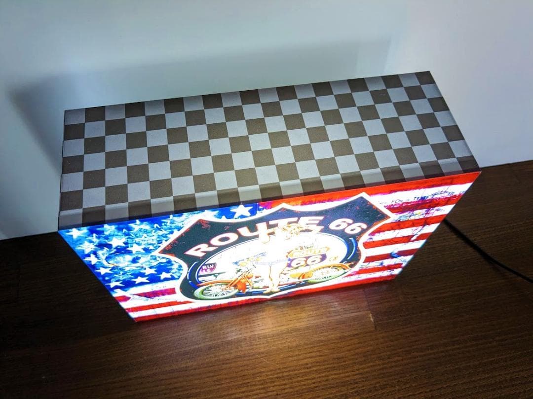 アメリカン バイク ルート66 星条旗 看板 置物 雑貨 ライトBOX 電飾看板