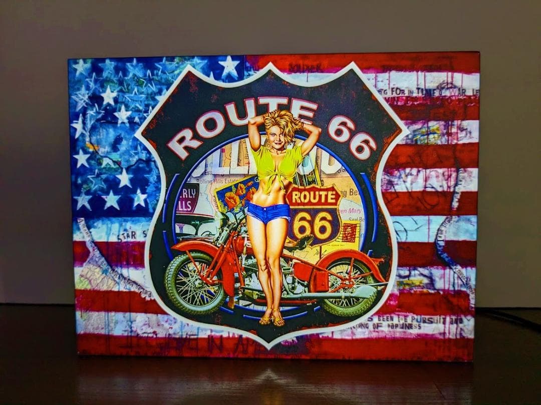 アメリカン バイク ルート66 星条旗 看板 置物 雑貨 ライトBOX 電飾看板