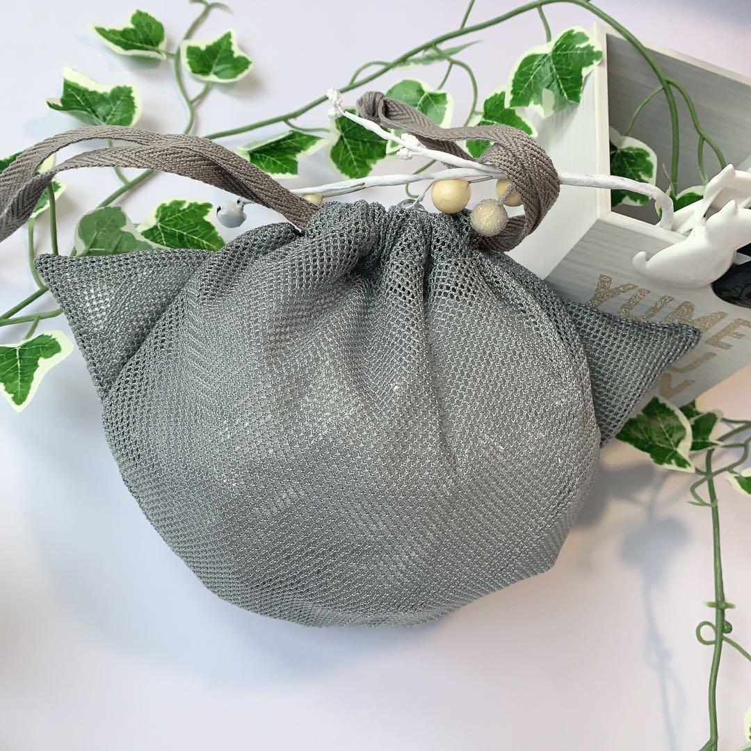 予約品　ネコ耳　メッシュ巾着　グレー　おふろ　サウナ　サウナハット