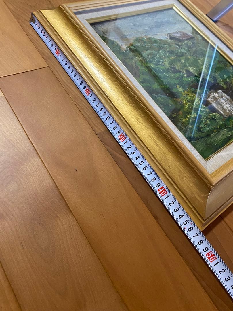 油彩画 緑の風景 金色フレーム