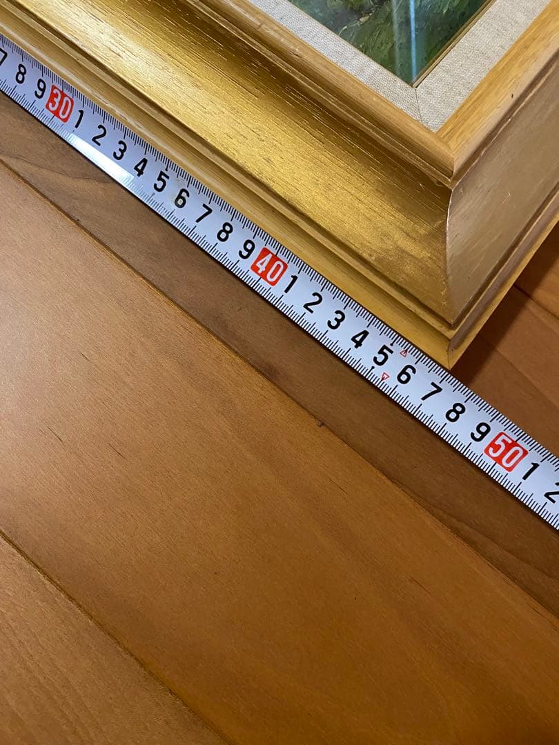 油彩画 緑の風景 金色フレーム