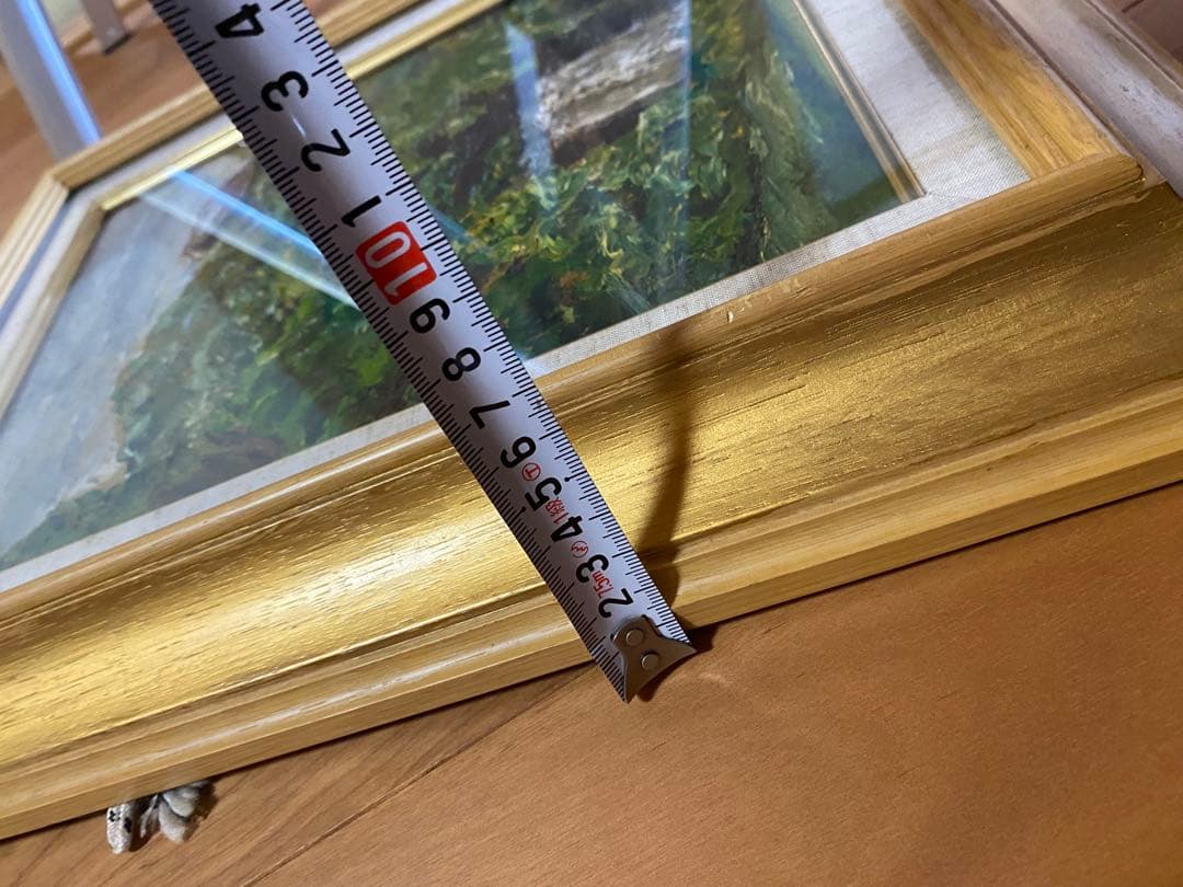 油彩画 緑の風景 金色フレーム