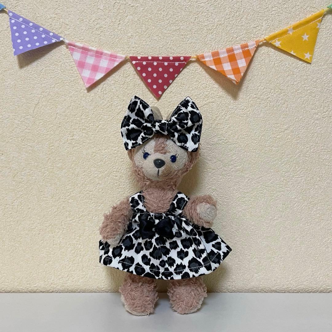 ハンドメイド★ブラック。ヒョウ柄♡レオパードワンピース★ぬいば♡ストラップ用