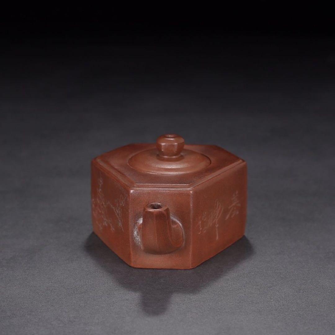急須 茶の湯 宜興紫砂壺 六方壺 原鉱底槽清 純手工 約240cc 中国茶器