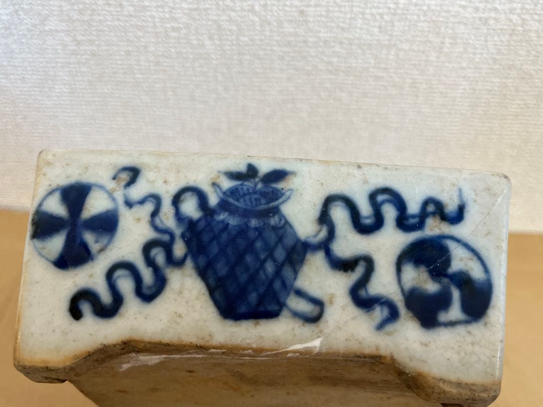 中国美術清時代 青花花卉丸文長方水盤 唐物水盤 植木鉢 盆栽鉢 盆器