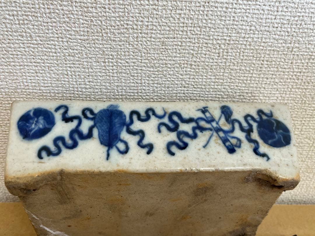 中国美術清時代 青花花卉丸文長方水盤 唐物水盤 植木鉢 盆栽鉢 盆器