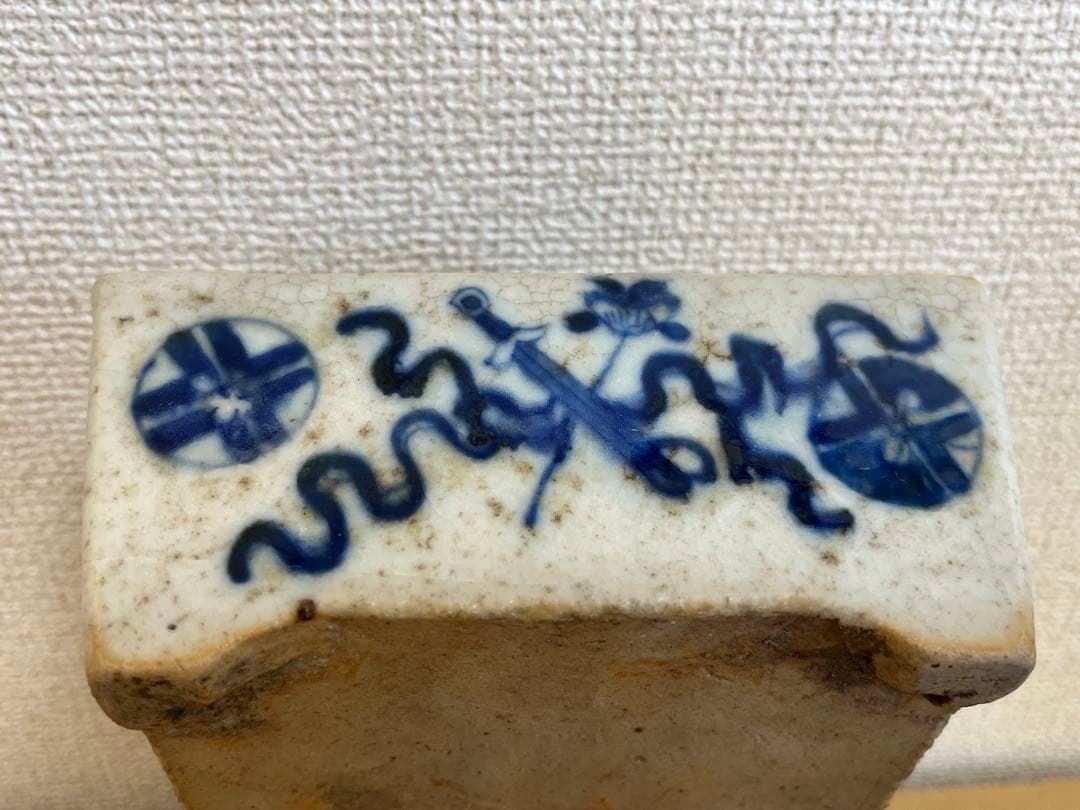 中国美術清時代 青花花卉丸文長方水盤 唐物水盤 植木鉢 盆栽鉢 盆器