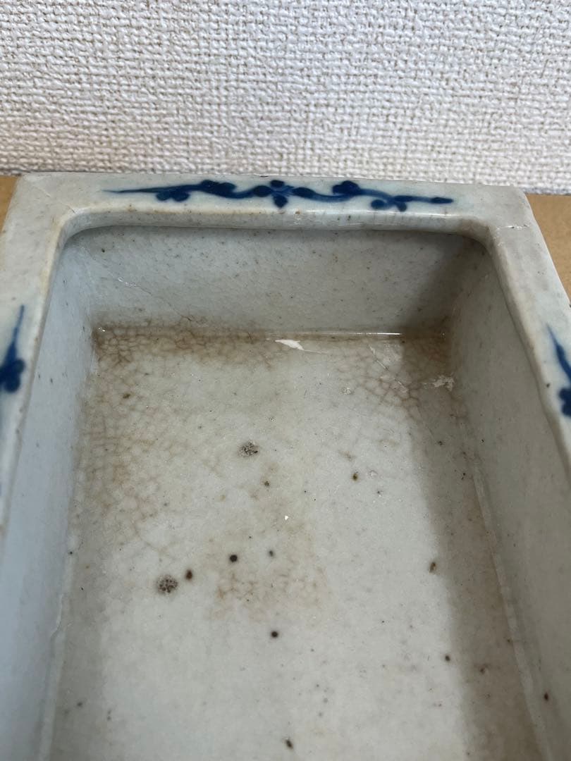 中国美術清時代 青花花卉丸文長方水盤 唐物水盤 植木鉢 盆栽鉢 盆器