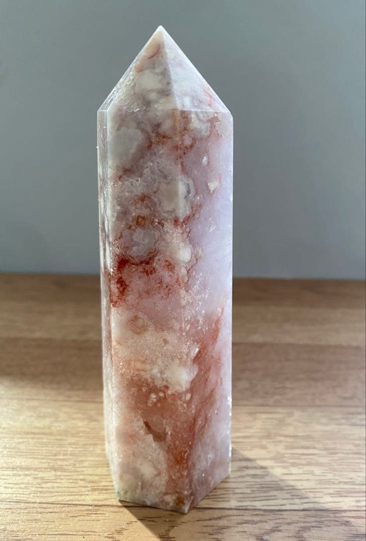 高品質ピンクアメジスト桜瑪瑙共生　ポイント　六角柱