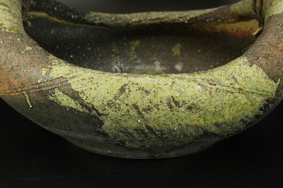 陶器 信楽 舟形 自然木 手付き 盛鉢 43.5cmx31.5cm(A342)