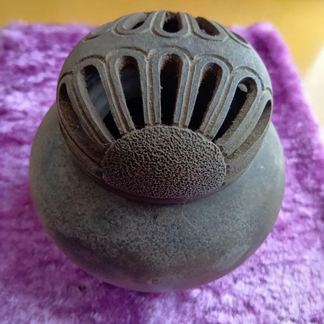 骨董品 備前焼 香炉 左直勝（さじきまさる）陶印 茶道具 透かし香炉 極美品‼️