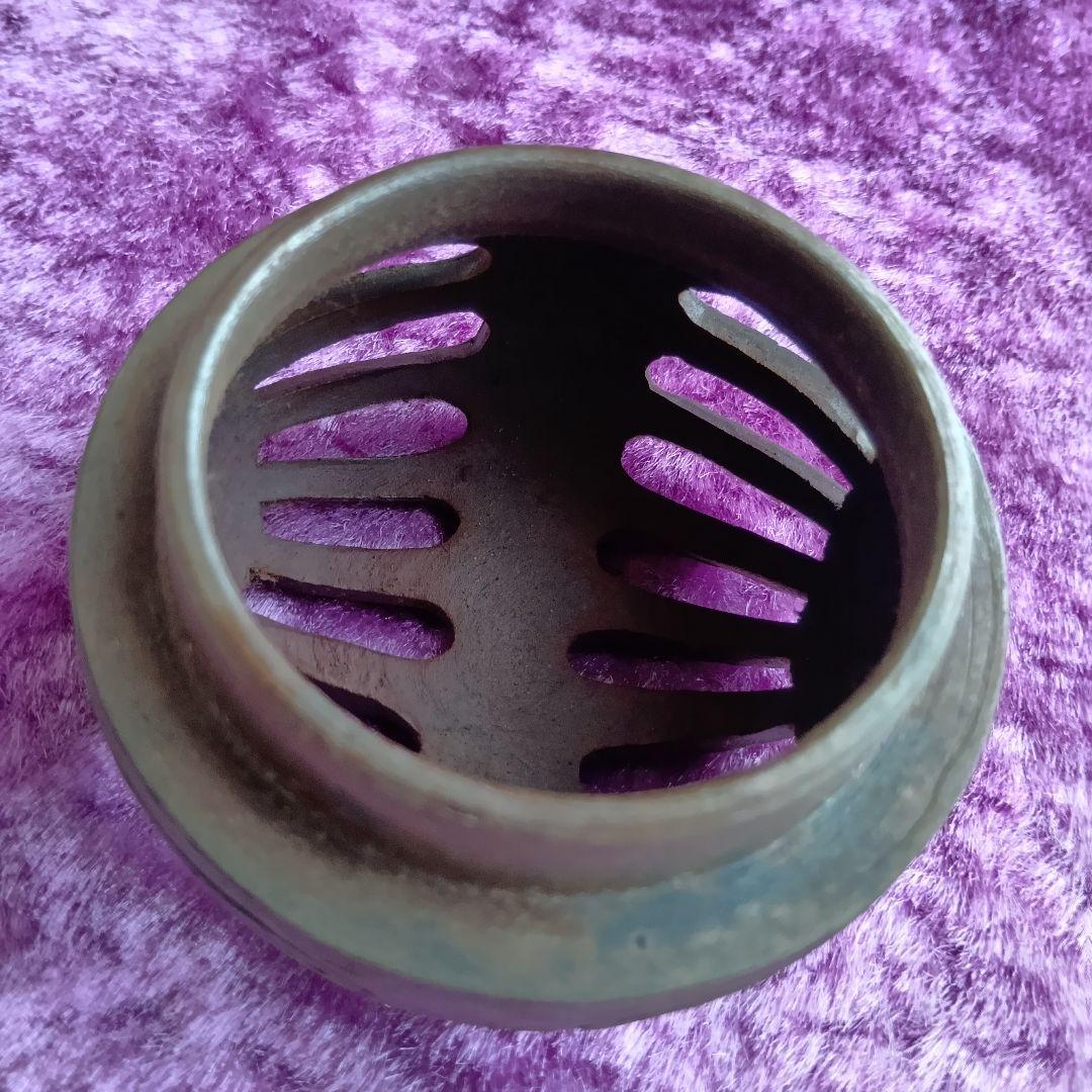 骨董品 備前焼 香炉 左直勝（さじきまさる）陶印 茶道具 透かし香炉 極美品‼️