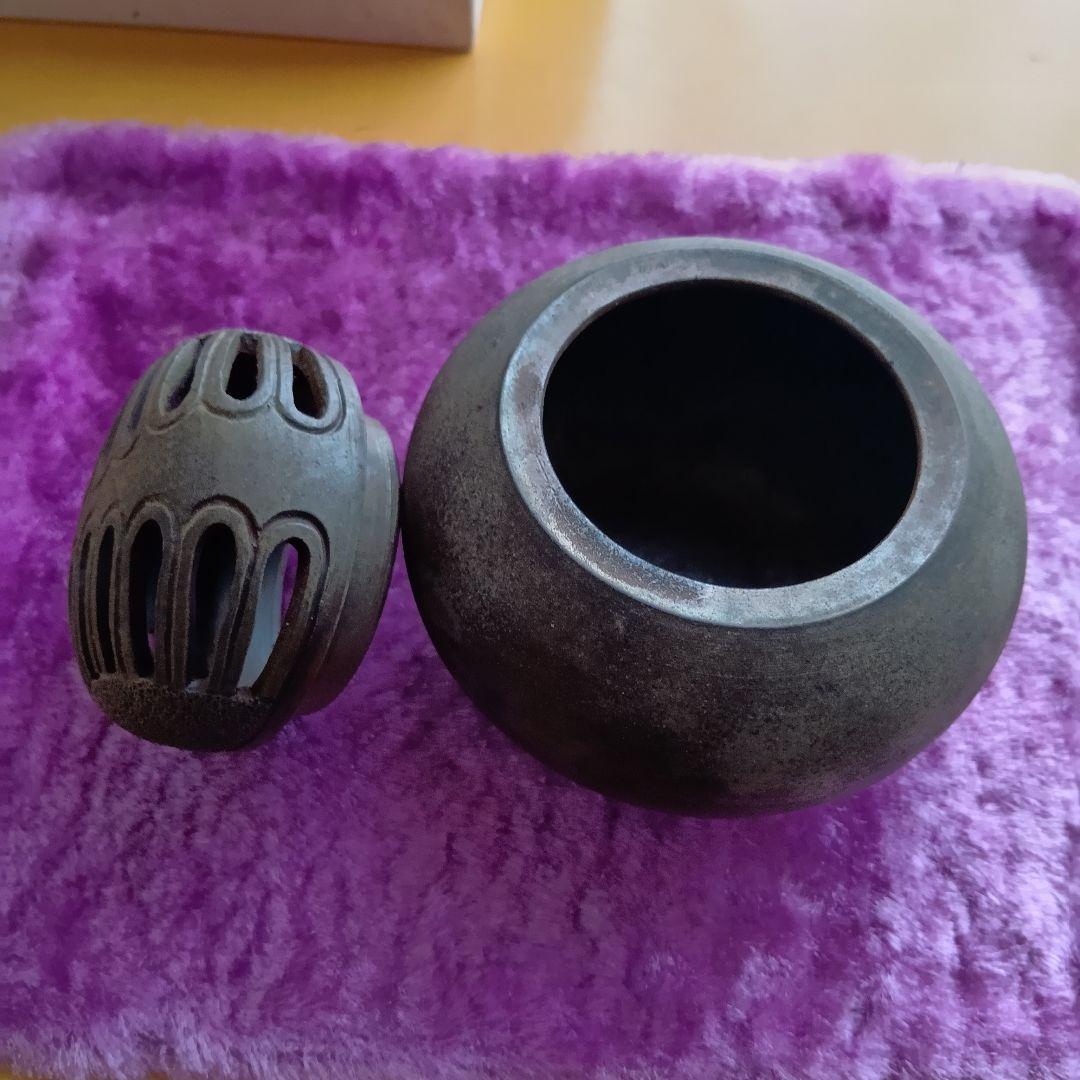 骨董品 備前焼 香炉 左直勝（さじきまさる）陶印 茶道具 透かし香炉 極美品‼️