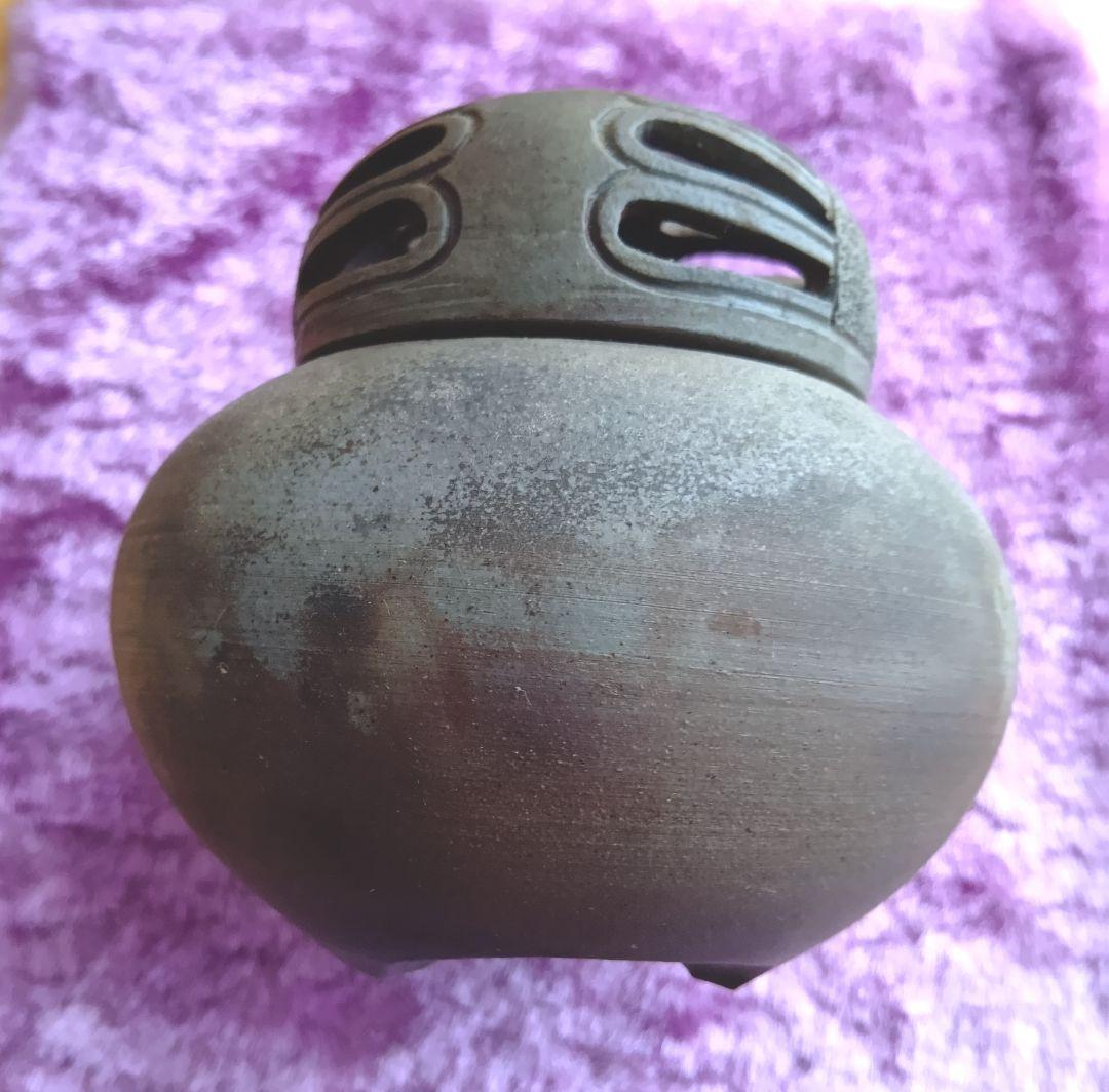 骨董品 備前焼 香炉 左直勝（さじきまさる）陶印 茶道具 透かし香炉 極美品‼️