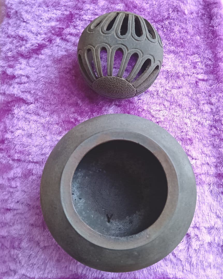 骨董品 備前焼 香炉 左直勝（さじきまさる）陶印 茶道具 透かし香炉 極美品‼️