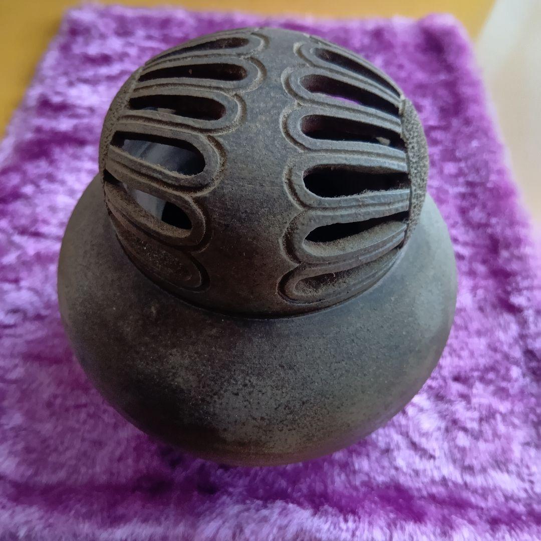骨董品 備前焼 香炉 左直勝（さじきまさる）陶印 茶道具 透かし香炉 極美品‼️
