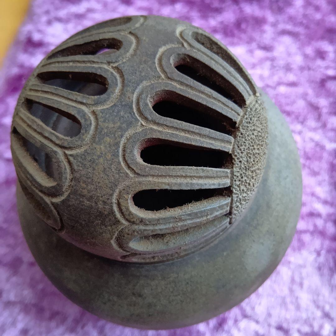 骨董品 備前焼 香炉 左直勝（さじきまさる）陶印 茶道具 透かし香炉 極美品‼️