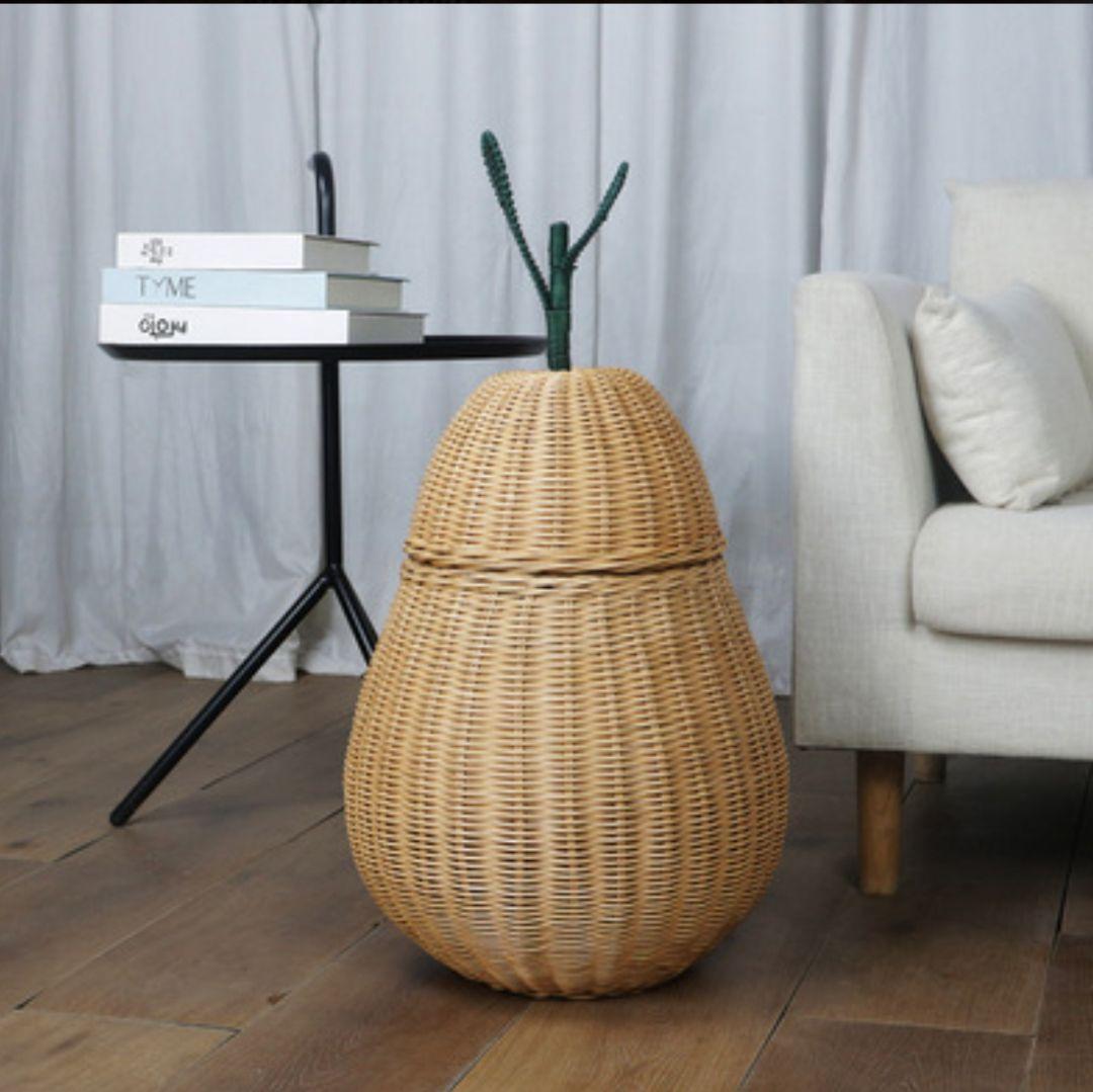 置くだけでかわいい◎洋梨型ラタン編みバスケット Lサイズ