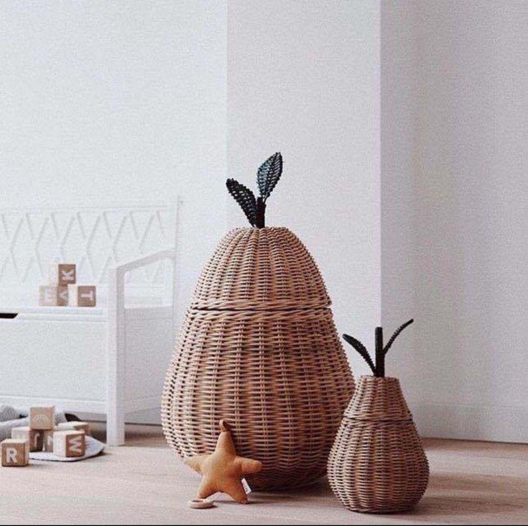 置くだけでかわいい◎洋梨型ラタン編みバスケット Lサイズ