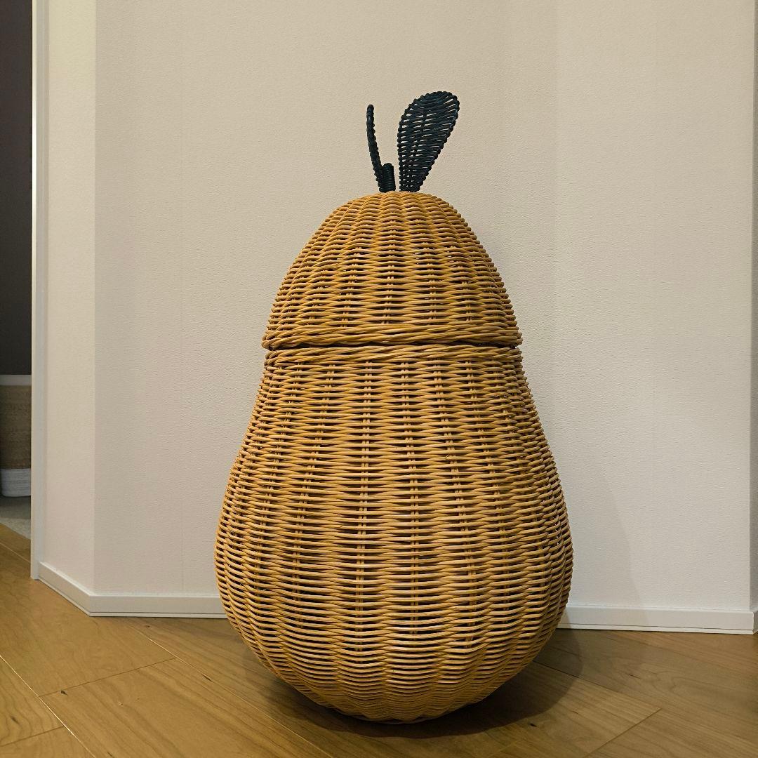 置くだけでかわいい◎洋梨型ラタン編みバスケット Lサイズ