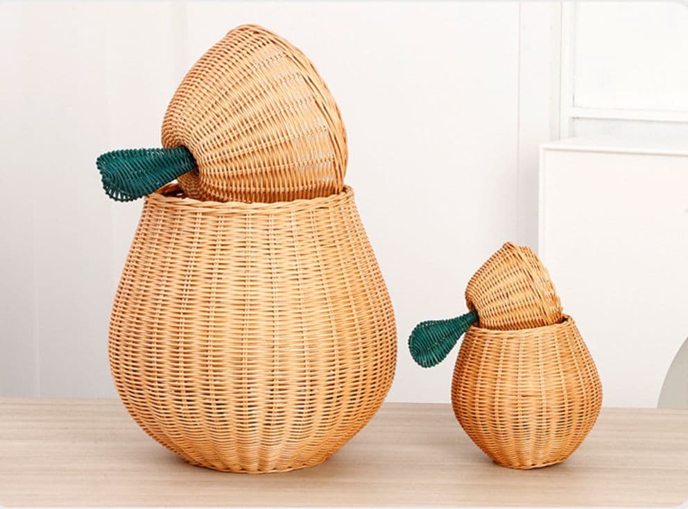 置くだけでかわいい◎洋梨型ラタン編みバスケット Lサイズ