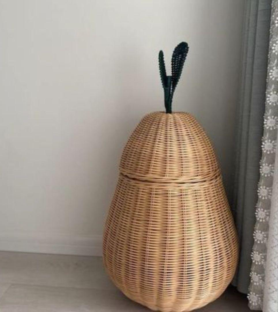 置くだけでかわいい◎洋梨型ラタン編みバスケット Lサイズ