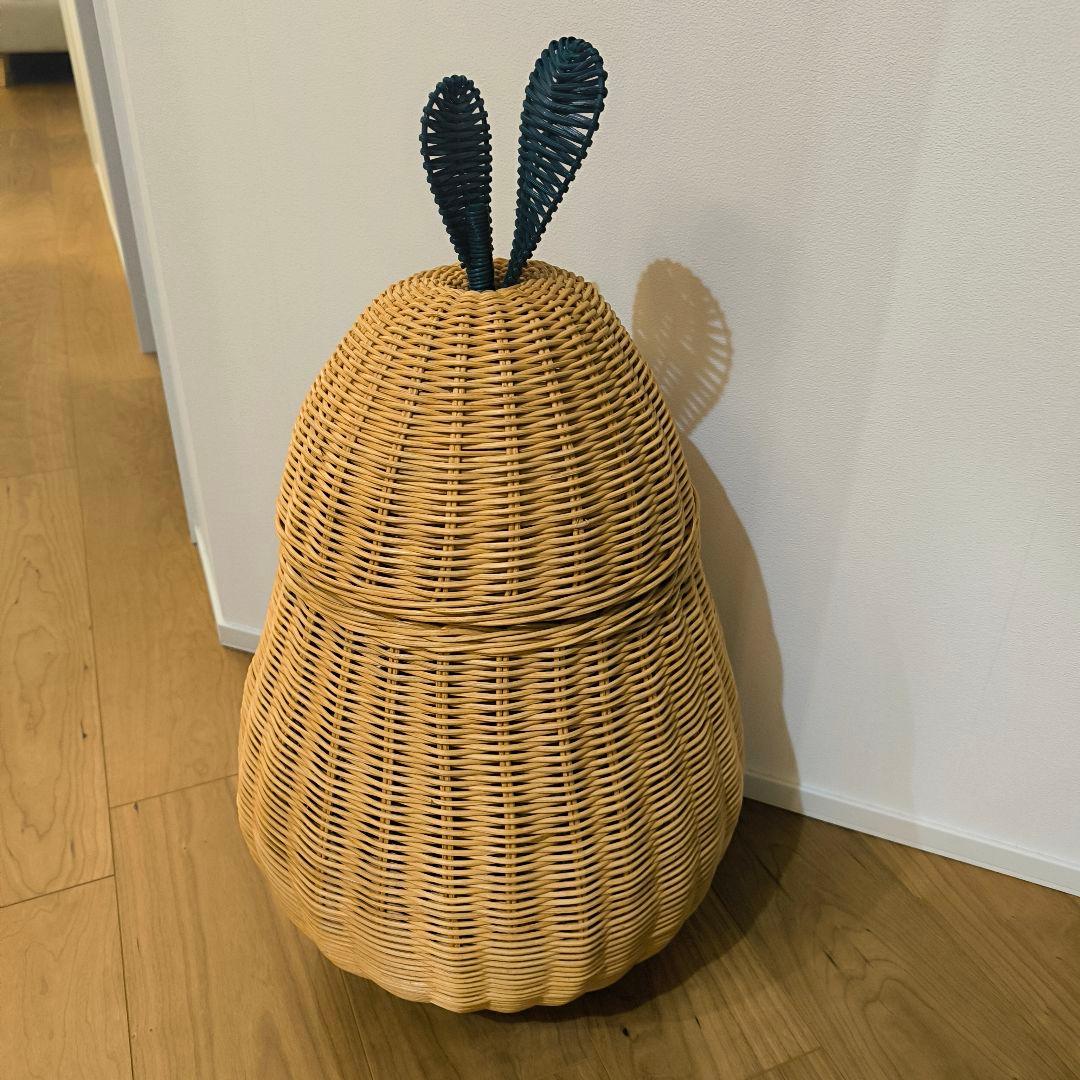 置くだけでかわいい◎洋梨型ラタン編みバスケット Lサイズ