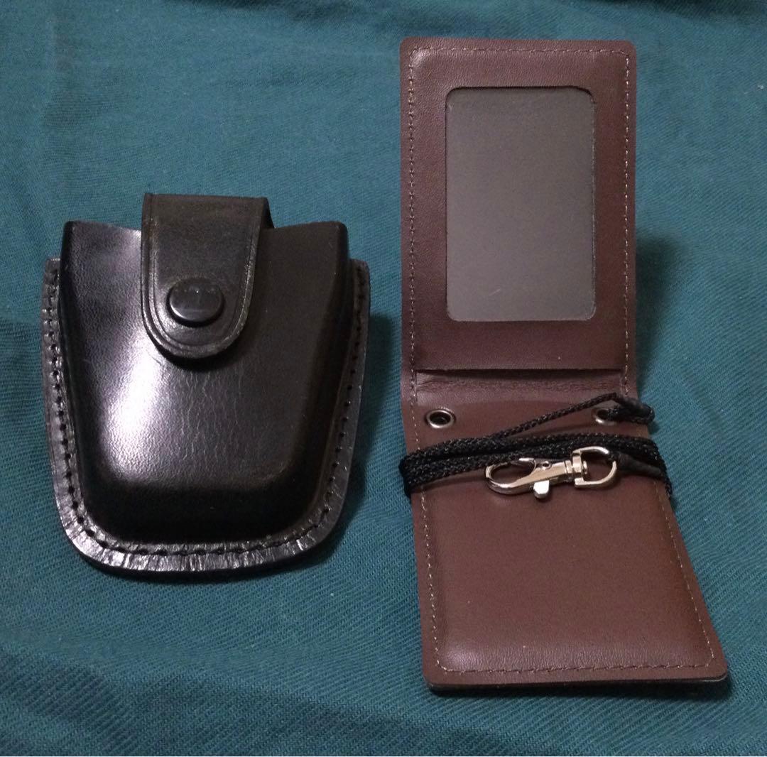 県警型手錠ケース　警察手帳タイプのパスケース　茶色　2点セット