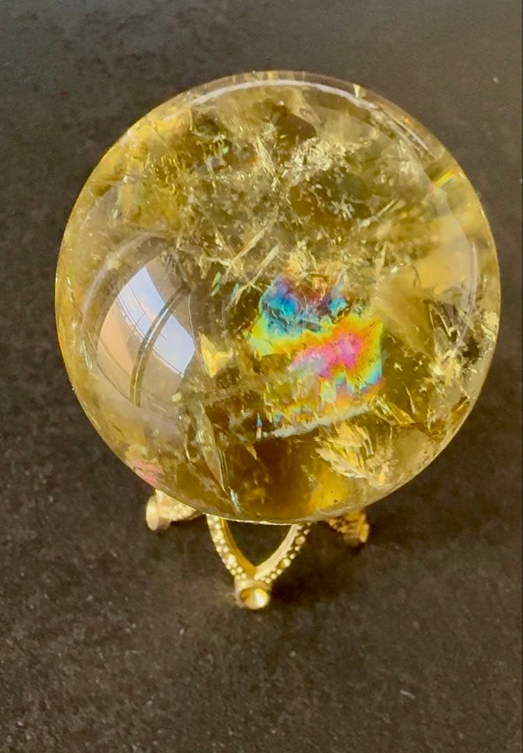 シトリン　スフィア　黄水晶　丸玉　虹