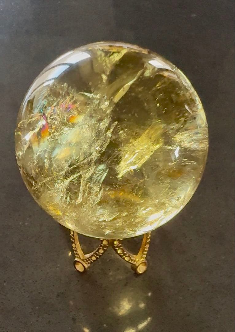 シトリン　スフィア　黄水晶　丸玉　虹