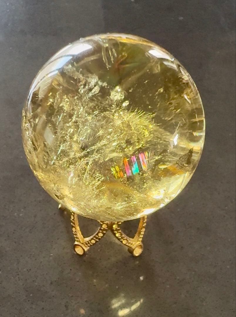 シトリン　スフィア　黄水晶　丸玉　虹