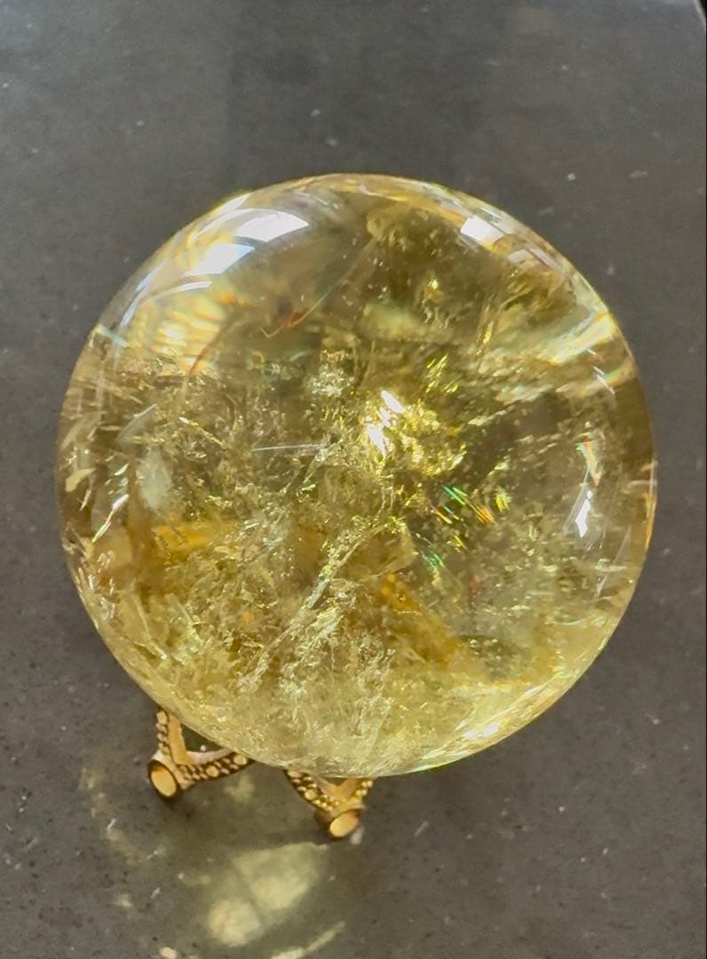 シトリン　スフィア　黄水晶　丸玉　虹